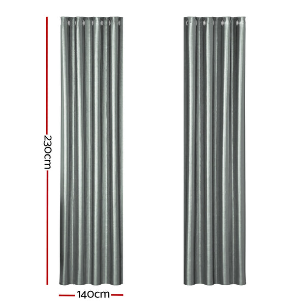 Artiss 2X Blockout Curtains Eyelet 140X230cm Grey Shine Curtains & Drapes