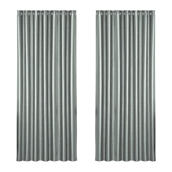 Artiss 2X Blockout Curtains Eyelet 140X230cm Grey Shine Curtains & Drapes