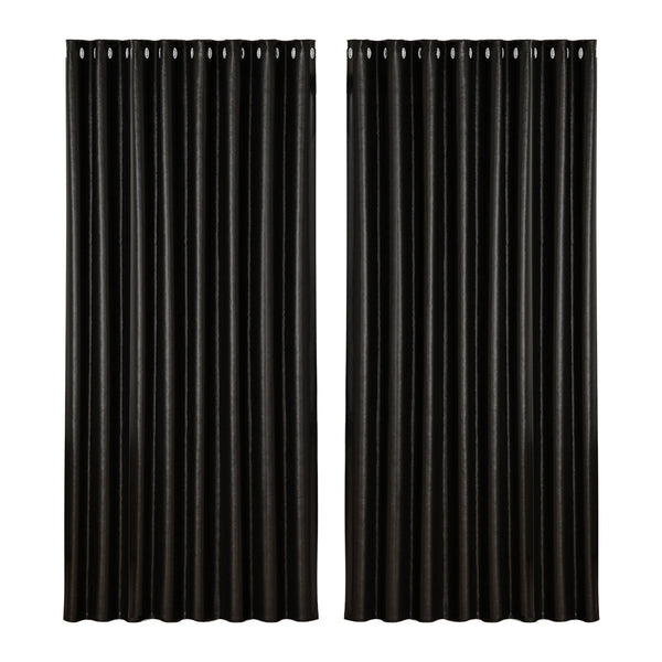 Artiss 2X Blockout Curtains Eyelet 300X230cm Black Shine Curtains & Drapes