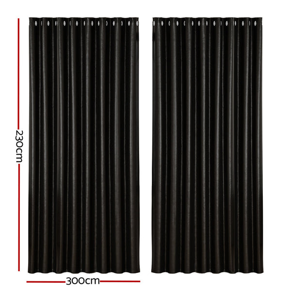 Artiss 2X Blockout Curtains Eyelet 300X230cm Black Shine Curtains & Drapes