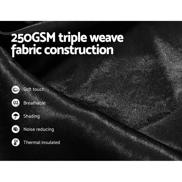 Artiss 2X Blockout Curtains Eyelet 300X230cm Black Shine Curtains & Drapes