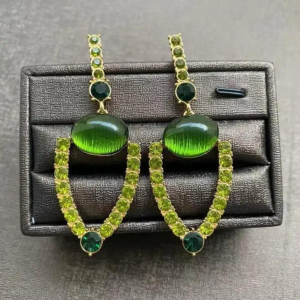 Veile Studios Medieval Green Textured Hollow With Exaggerated Diamond Inlay Design Earrings