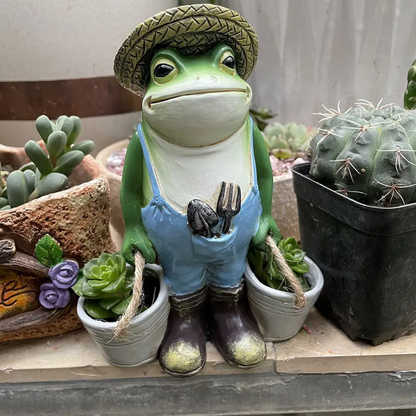 Frog Bucket Resin Flower Pot Fun Small Animal Decoration Outdoor Garden Statue Ornament Lawn Yard Ornaments & Statues