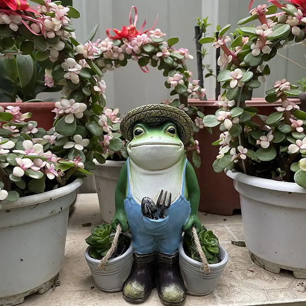 Frog Bucket Resin Flower Pot Fun Small Animal Decoration Outdoor Garden Statue Ornament Lawn Yard Ornaments & Statues