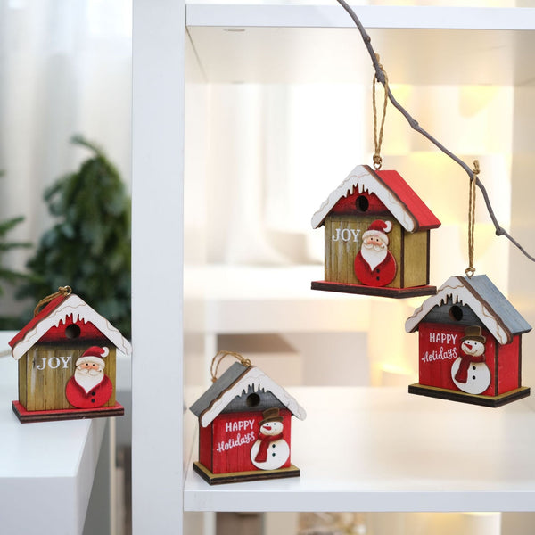 Christmas Retro House Santa Claus Snowman Mini Hut Desktop Gift Box Bar Decoration Seasonal Decorations