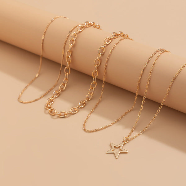 Personalized Pentagram Alloy Collarbone Chain Layered Necklace Set Necklaces & Pendants