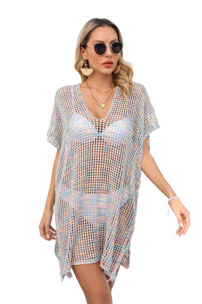Openwork Slit V Neck Cover Up Swimwear