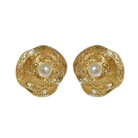 Veile Studios Silver Needle Middle Ages Flower Pearl Alloy Imitation Earrings