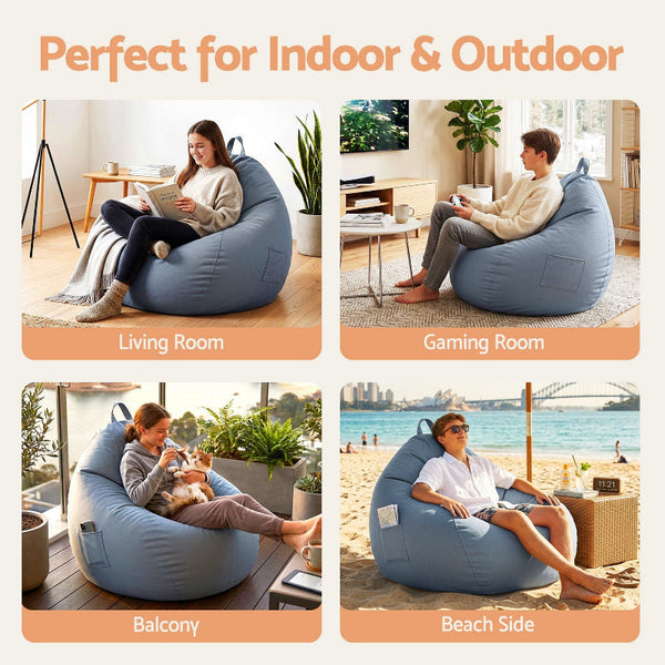 Artiss Outdoor Bean Bag Chair Cover (No Filler) Grey Bean Bags & Inflatables