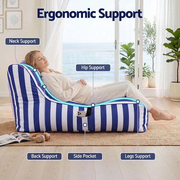 Artiss Blue Outdoor Splash Proof Bean Bag Chair Cover (No Filler) Bean Bags & Inflatables