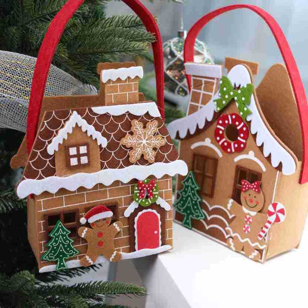 Christmas Felt House Tote Bag Gift Decoration Candy Hand Carry Seasonal Decorations