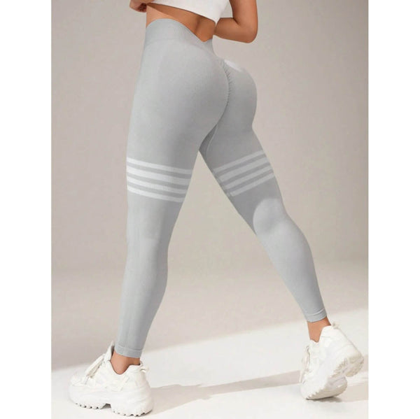Tight Fit High Waisted Sports Fitness Womens Yoga Seamless Striped Hip Lifting Pants