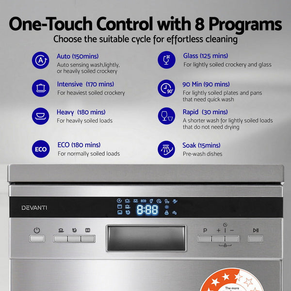 Devanti 10 Place Settings Freestanding Dishwasher Silver Dishwashers