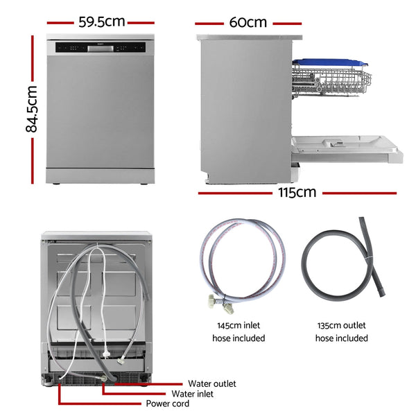 Devanti 60Cm 14 Place Settings Freestanding Dishwasher Silver Dishwashers