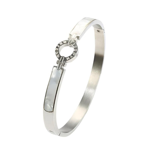 Veile Studios White Shell Roman Numeral Bangles And Bracelet With Natural Zircon Material Bracelets