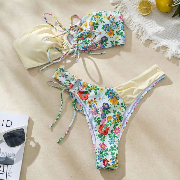 Small Floral Halter  Separated Bikini Swimsuit For Women Swimwear