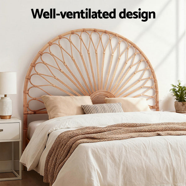 Artiss Mari Queen Bed Headboard Rattan Pine Headboards & Footboards
