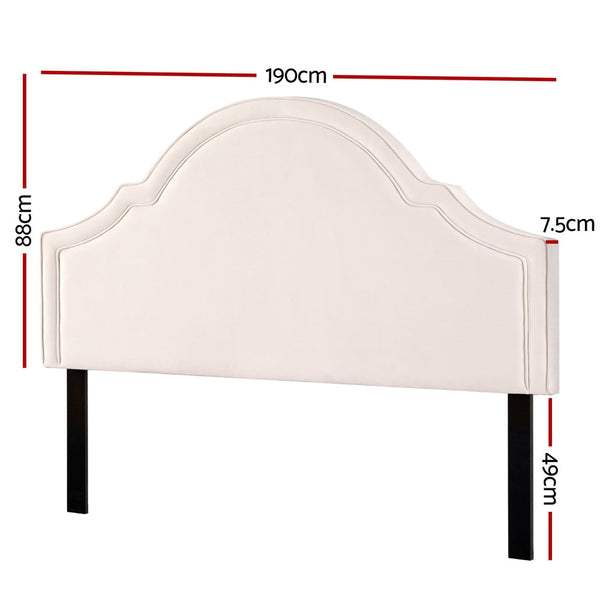 Velvet Fabric Bed Headboard Scalloped Design King Size Home Furniture Headboards & Footboards