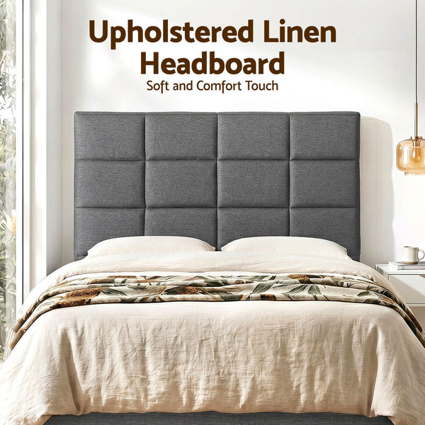Artiss Queen Charcoal Linen Fabric Bed Headboard With Grid Tufting Headboards & Footboards