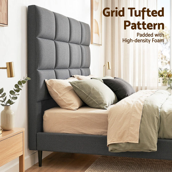 Artiss Queen Charcoal Linen Fabric Bed Headboard With Grid Tufting Headboards & Footboards