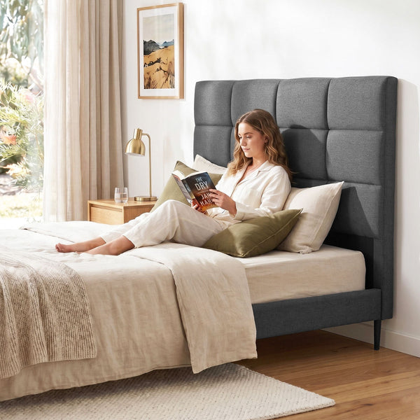 Artiss Queen Charcoal Linen Fabric Bed Headboard With Grid Tufting Headboards & Footboards