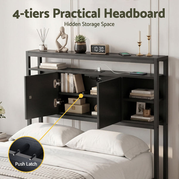 Artiss King Single Storage Headboard With Charging Station Black Headboards & Footboards