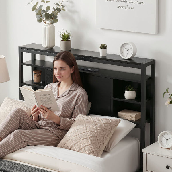 Artiss King Single Storage Headboard With Charging Station Black Headboards & Footboards