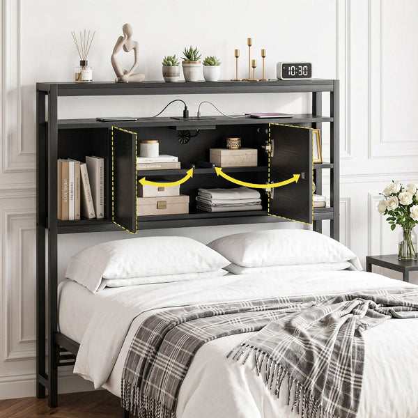 Artiss King Single Storage Headboard With Charging Station Black Headboards & Footboards
