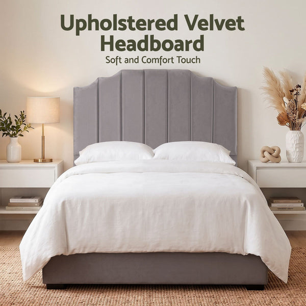 Artiss Double Velvet Bed Headboard 138Cm Grey Deco Style Headboards & Footboards