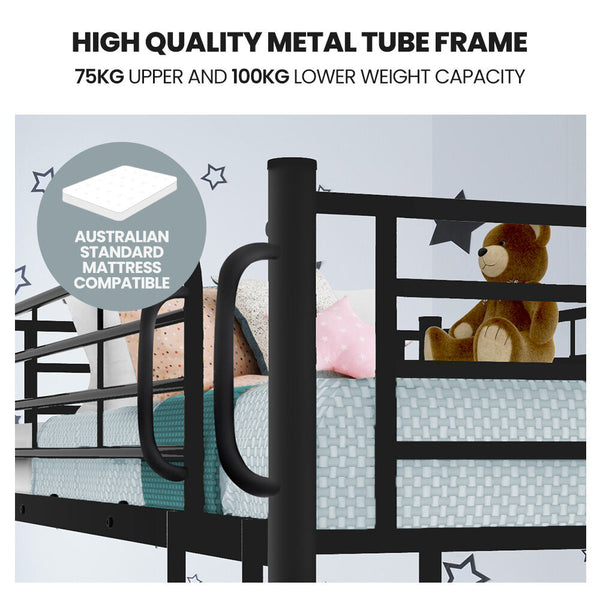 Kingston Slumber 2In1 Single Metal Bunk Bed Frame With Modular Design Dark Matte Grey King Single Bed Frames