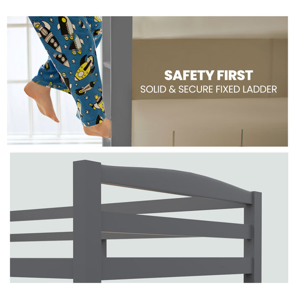 Kingston Slumber Single Bunk Bed Frame Solid Pine 2 In 1 Modular Design Converts To Beds For Kids Grey Single Bed Frames