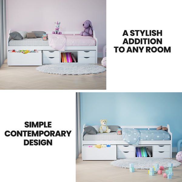 Kingston Slumber Wooden Single Sofa Bed Frame With Storage Drawers White Sofa Beds