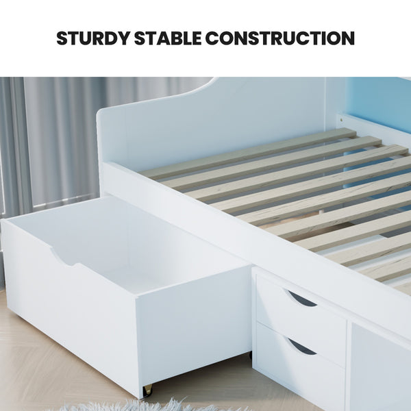 Kingston Slumber Wooden Single Sofa Bed Frame With Storage Drawers White Sofa Beds