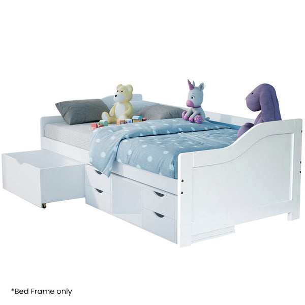 Kingston Slumber Wooden Single Sofa Bed Frame With Storage Drawers White Sofa Beds