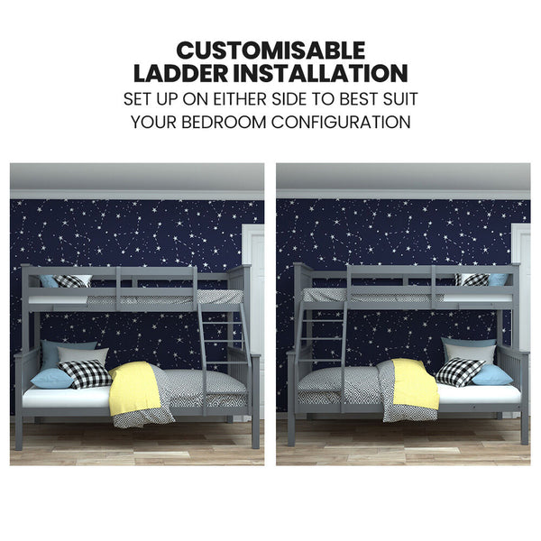 Kingston Slumber Bunk Bed Triple Single Over Double Beds For Kids Solid Pine Convertible Design Grey Double Bed Frames