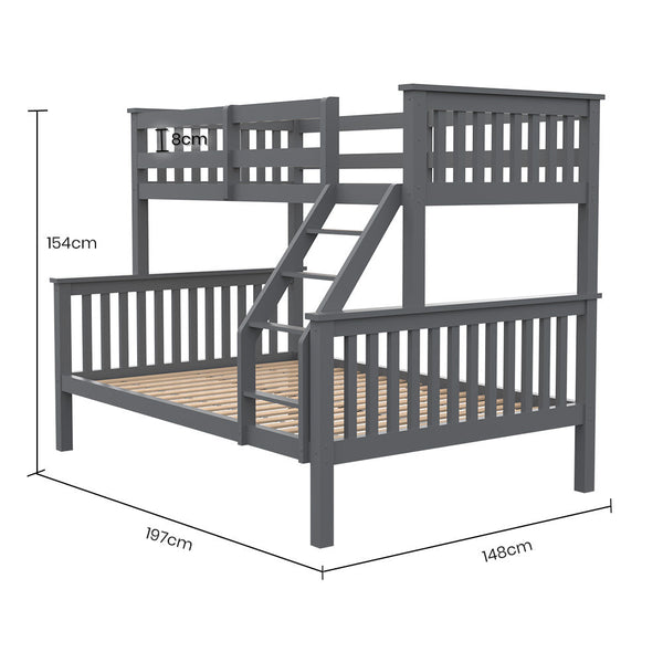 Kingston Slumber Bunk Bed Triple Single Over Double Beds For Kids Solid Pine Convertible Design Grey Double Bed Frames
