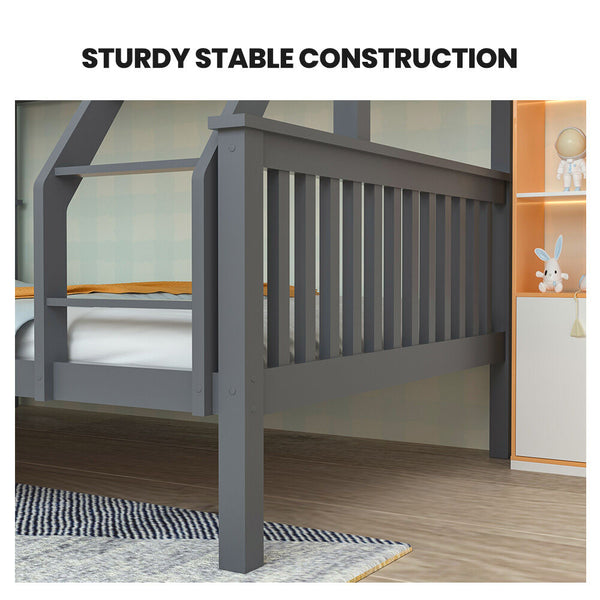 Kingston Slumber Bunk Bed Triple Wooden Single Over Double Beds For Kids Solid Pine Convertible Design Grey Double Bed Frames