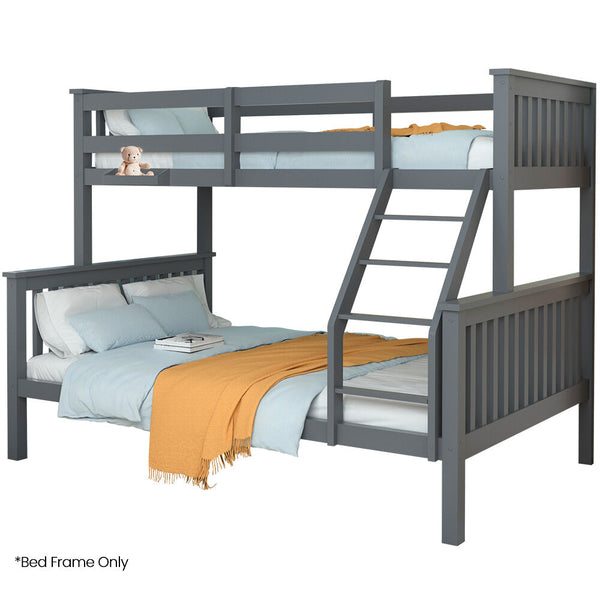 Kingston Slumber Bunk Bed Triple Single Over Double Beds For Kids Solid Pine Convertible Design Grey Double Bed Frames