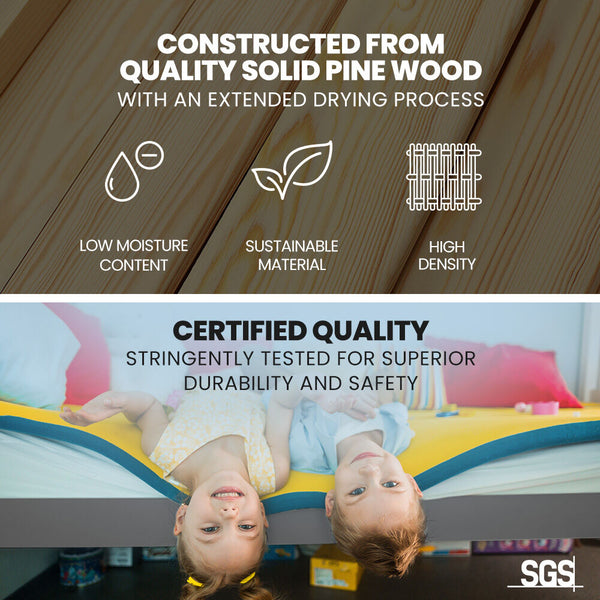 Kingston Slumber Bunk Bed Triple Single Over Double Beds For Kids Solid Pine Convertible Design Grey Double Bed Frames