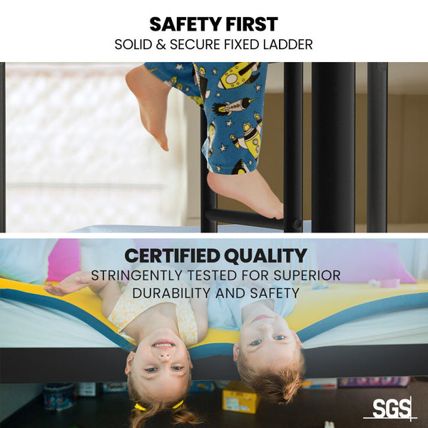 Kingston Slumber Metal Single Over Double Bunk Bed Frame Dark Matte Grey Single Bed Frames