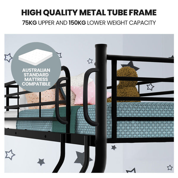 Kingston Slumber Metal Single Over Double Bunk Bed Frame Dark Matte Grey Single Bed Frames