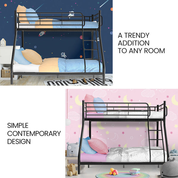 Kingston Slumber Metal Single Over Double Bunk Bed Frame Dark Matte Grey Single Bed Frames