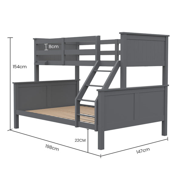 Kingston Slumber Triple Wooden Single Over Double Bunk Bed Frame For Kids Convertible Design Grey Single Bed Frames