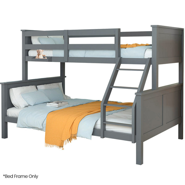 Kingston Slumber Triple Wooden Single Over Double Bunk Bed Frame For Kids Convertible Design Grey Single Bed Frames