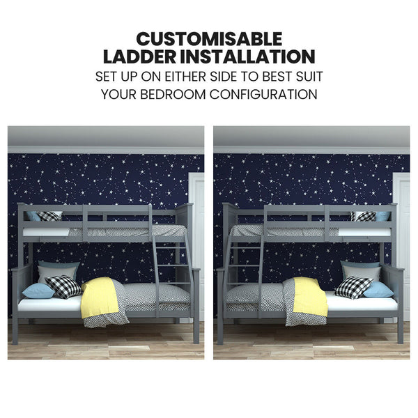Kingston Slumber Triple Wooden Single Over Double Bunk Bed Frame For Kids Convertible Design Grey Single Bed Frames
