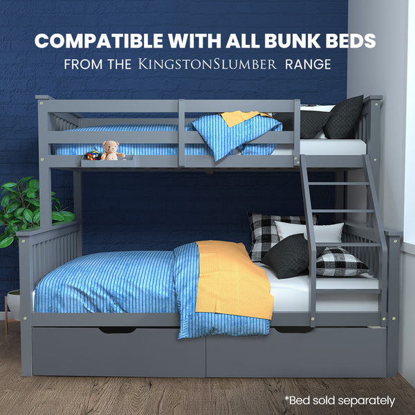 Kingston Slumber Trundle Storage Under Bunk Bed Drawers 2 Pieces Grey Single Bed Frames