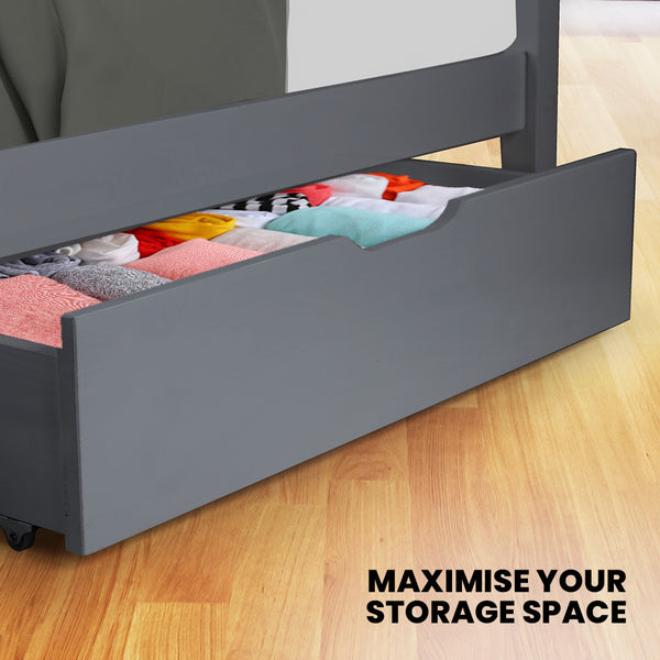 Kingston Slumber Trundle Storage Under Bunk Bed Drawers 2 Pieces Grey Single Bed Frames