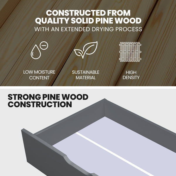 Kingston Slumber Trundle Storage Under Bunk Bed Drawers 2 Pieces Grey Single Bed Frames