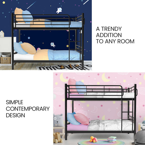 Kingston Slumber 2In1 Single Metal Bunk Bed Frame With Modular Design Dark Matte Grey Single Bed Frames