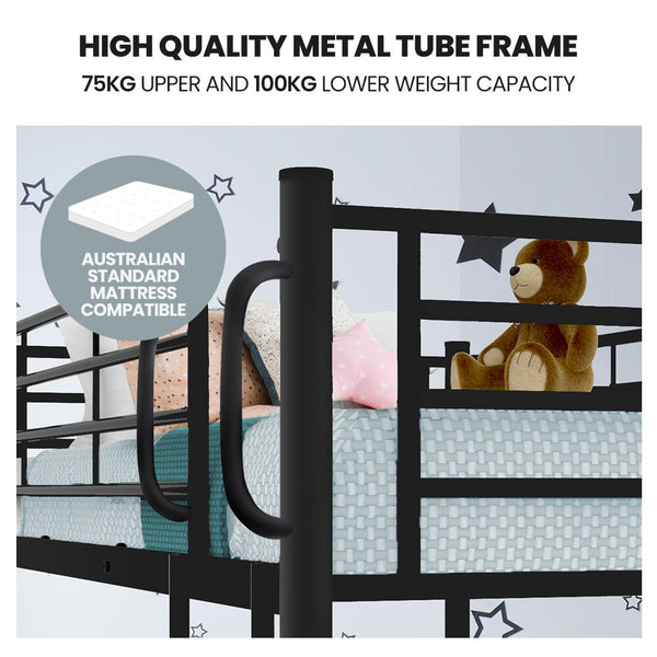 Kingston Slumber 2In1 Single Metal Bunk Bed Frame With Modular Design Dark Matte Grey Single Bed Frames